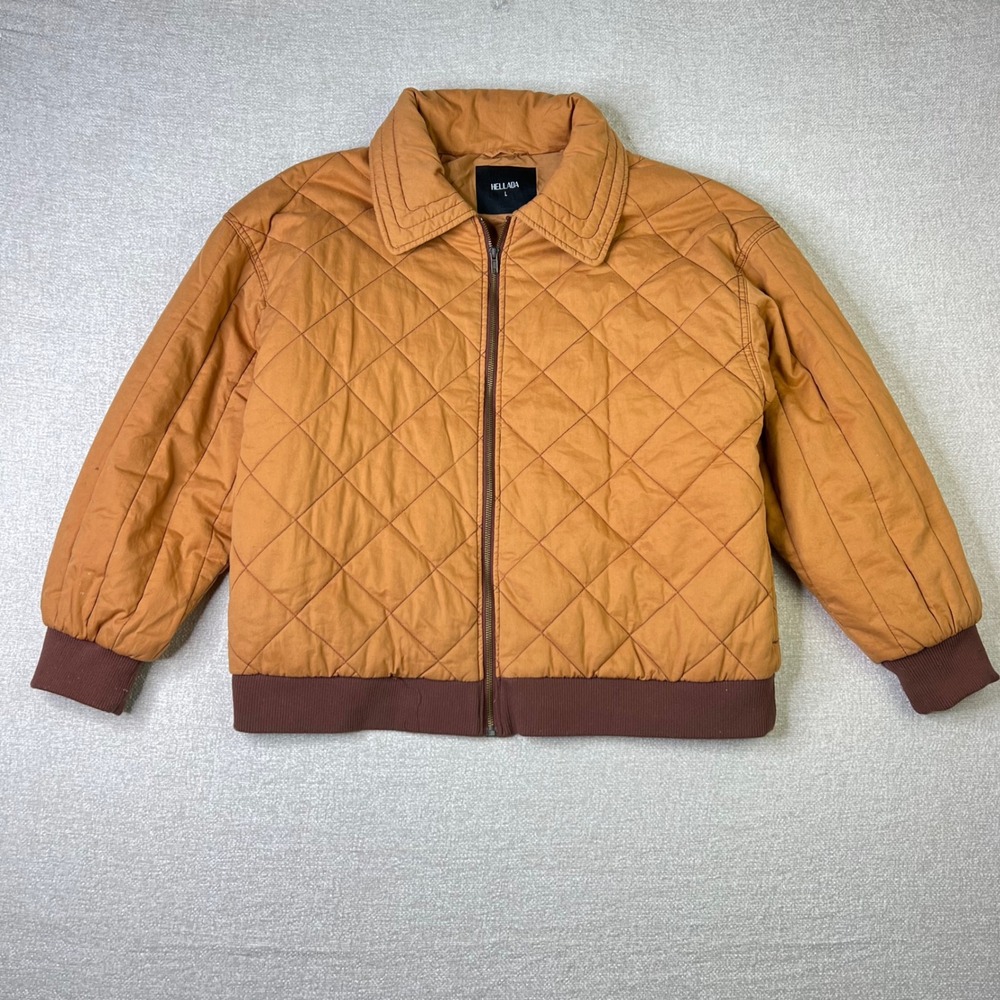 Hellada 100% Cotton Womens Boho Quilted Bomber Jacket Size Large Rust Orange